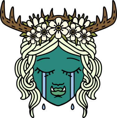 Retro Dövme Tarzı Hüzünlü Yarı Ork karakter yüzü Bir insan tarafından çizilmiş