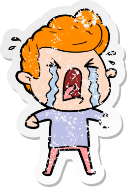 Bir insan tarafından çizilmiş ağlayan bir karikatür çıkartması.