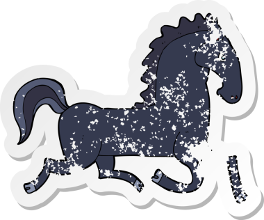 Bir insan tarafından çizilmiş siyah aygır çizgi filminin gerilimli yapıştırması.