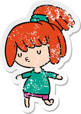 Bir insan tarafından çizilmiş sevimli bir kawai kızının sıkıntılı karikatür çizimi