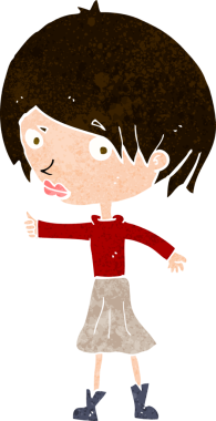 Bir insan tarafından çizilmiş kaşlarını kaldıran çizgi filmdeki kadın.