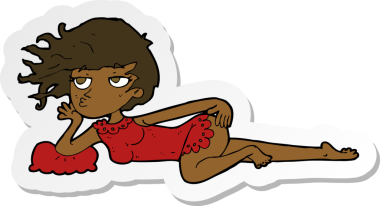 Bir insan tarafından çizilmiş seksi pozlu bir karikatür kadının çıkartması.