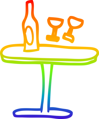 Bir insan tarafından çizilmiş şişe ve gözlüklü bir karikatür tablosunun çizimi.