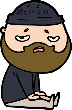 Bir insan tarafından çizilmiş sakallı endişeli bir adam.