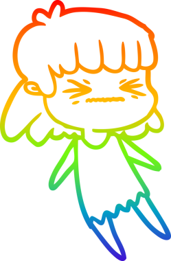 Gökkuşağı gradyan çizimi bir insan tarafından çizilmiş kızgın bir kız çizgi filmi