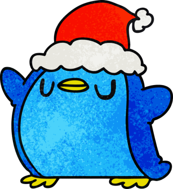 Bir insan tarafından çizilmiş kawaii pengueninin el yapımı karikatürü.