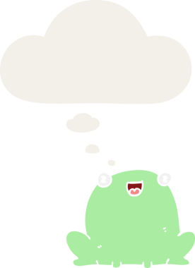 Düşünce baloncuğu olan bir kurbağa insan tarafından çizilmiş.