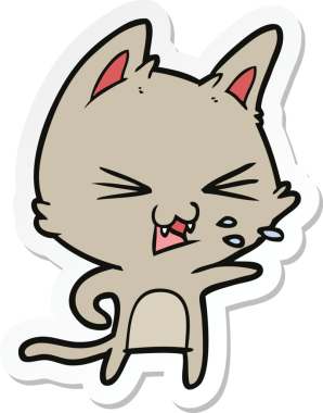 Bir insan tarafından çizilmiş çizgi film kedisinin çıkartması.