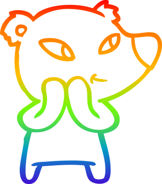 Gökkuşağı gradyanı çizimi. Bir insan tarafından çizilmiş şirin bir ayı çizgi filmi.