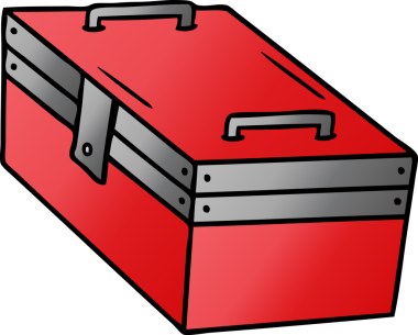 Metal bir alet kutusunun insan eliyle çizilmiş gradyan karikatürü.