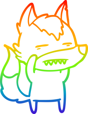 Gökkuşağı gradyan çizgi çizimi bir insan tarafından çizilmiş dişleri gösteren bir kurt çizgi