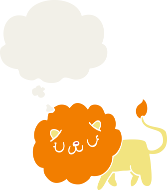 Düşünce baloncuğu olan çizgi film aslanı bir insan tarafından çizilmiş.