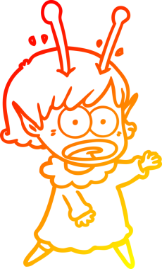 Bir çizgi film karakteri, bir insan tarafından çizilmiş bir uzaylı kız çizimi.