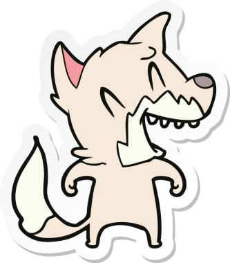 Bir insan tarafından çizilmiş gülen tilki çizgi filminin çıkartması.