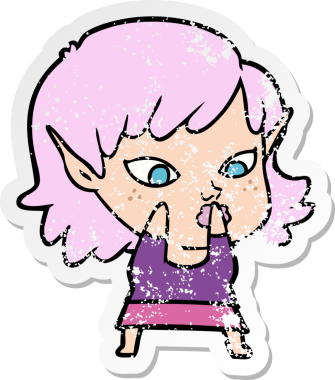 Bir insan tarafından çizilmiş güzel bir elf kızının sıkıntılı çıkartması.