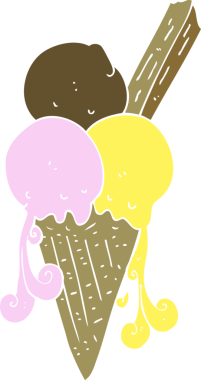 Bir insan tarafından çizilmiş dondurma külahının düz renk çizimi