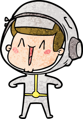 Bir insan tarafından çizilmiş mutlu astronot çizgi filmi.