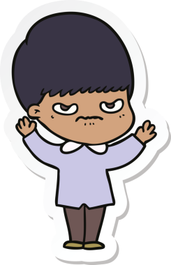 Bir insan tarafından çizilmiş kızgın bir çizgi film çocuğunun çıkartması.