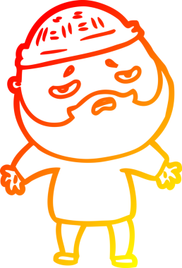 İnsan tarafından çizilmiş sakallı, endişeli bir çizgi film karakteri.