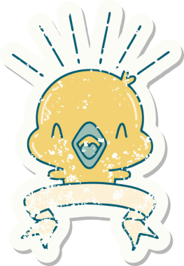 Bir insan tarafından çizilmiş şarkı söyleyen dövme stili eski bir çıkartma.