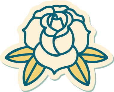 Bir insan tarafından çizilmiş geleneksel bir çiçek stiliyle dövme çıkartması.