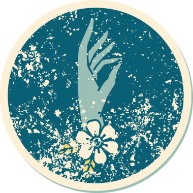 Bir insan tarafından çizilmiş bir el ve çiçeğin sembolik dövmesi.