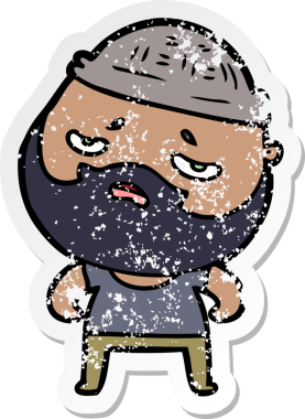 Bir insan tarafından çizilmiş sakallı endişeli bir karikatür çıkartması.