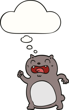 Bir insan tarafından çizilmiş düşünce kabarcığı olan çizgi film kedisi.