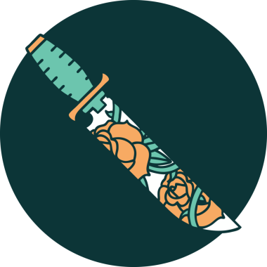 Bir hançerin ve bir insanın çizdiği çiçeklerin ikonik dövme şekli.