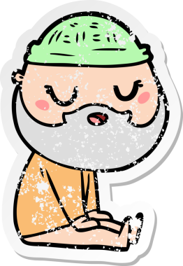 Bir insan tarafından çizilmiş sakallı bir çizgi film karakterinin sıkıntılı çıkartması.