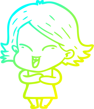 Bir insan tarafından çizilmiş mutlu çizgi film kızı çizimi.