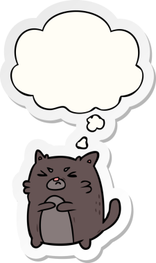 İnsan tarafından çizilmiş bir çıkartma olarak düşünce baloncuklu kızgın kedi çizgi filmi.