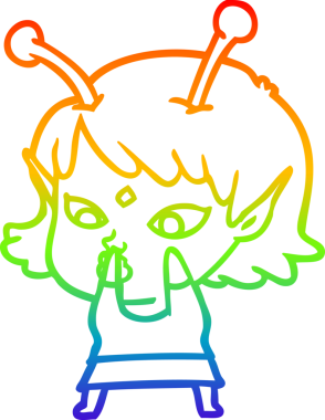 Gökkuşağı gradyan çizgisi bir insan tarafından çizilmiş güzel bir uzaylı kızın çizimi.