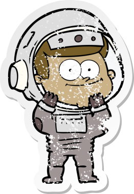 Bir insan tarafından çizilmiş mutlu bir astronot karikatürü.