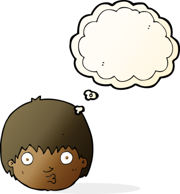 Bir insan tarafından çizilmiş düşünce baloncuğu olan meraklı çocuk.