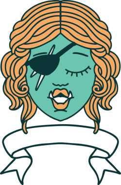 Retro Dövme Biçimli Ork karakter yüzü Bir insan tarafından çizilmiş pankartıyla