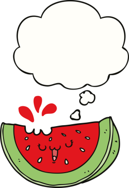 Bir insan tarafından çizilmiş düşünce balonlu karpuz.