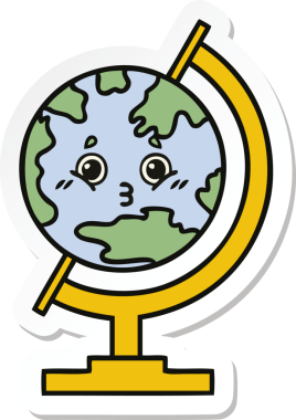 Bir insan tarafından çizilmiş şirin bir dünya karikatürü çıkartması.