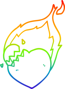 Gökkuşağı gradyan çizgi çizimi Bir insan tarafından çizilmiş yanan kalp