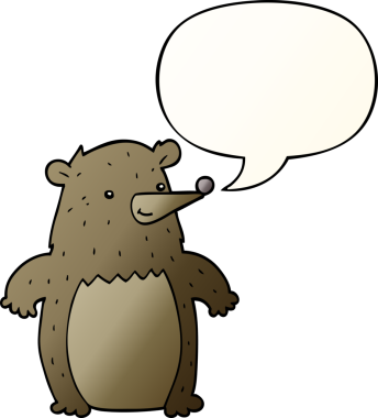 Bir insan tarafından çizilmiş yumuşak eğimli konuşma baloncuklu çizgi film ayısı.