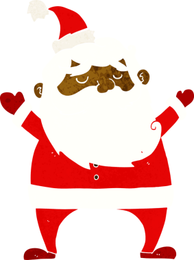 Bir insan tarafından çizilmiş neşeli Noel Baba çizgi filmi.