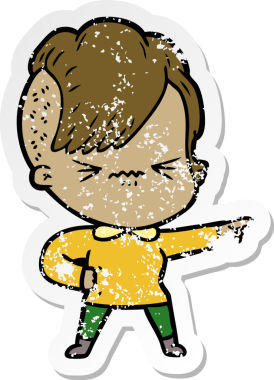 Bir insan tarafından çizilmiş sinirli bir hippi kızın sıkıntılı çıkartması.