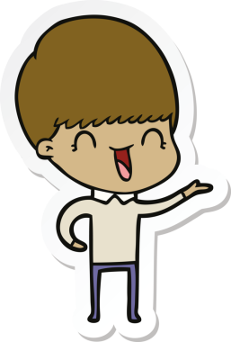 Bir insan tarafından çizilmiş mutlu bir çizgi film çocuğunun çıkartması.