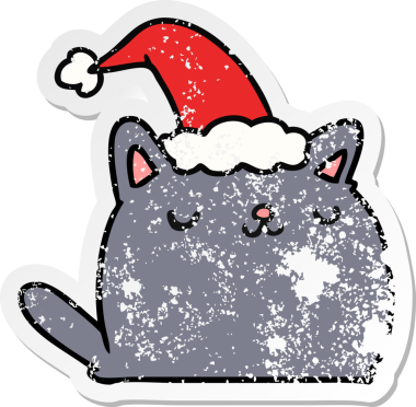 Bir insan tarafından çizilmiş kawaii kedisinin sıkıntılı yılbaşı çıkartması.