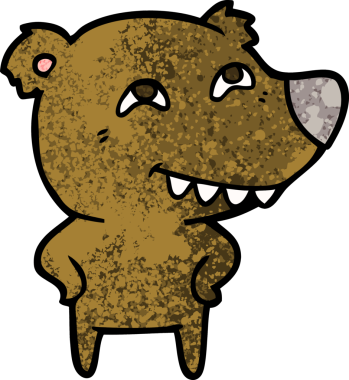 Bir insan tarafından çizilmiş dişleri gösteren çizgi film ayısı.