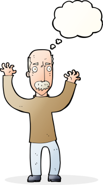 Bir insan tarafından çizilmiş düşünce balonlu kızgın baba çizgi filmi.