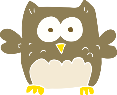 Bir insan tarafından çizilmiş baykuşun düz renk çizimi