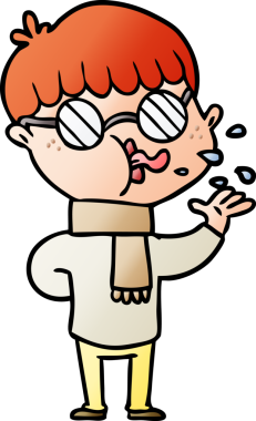 Bir insan tarafından çizilmiş gözlük takan çizgi film çocuğu.