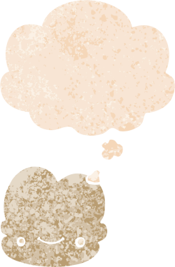 Düşünce baloncuklu karikatür bulutu grunge sıkıntılı retro desen bir insan tarafından çizilmiş