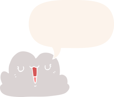 Konuşma baloncuğu olan sevimli çizgi film bulutu bir insan tarafından çizilmiş.